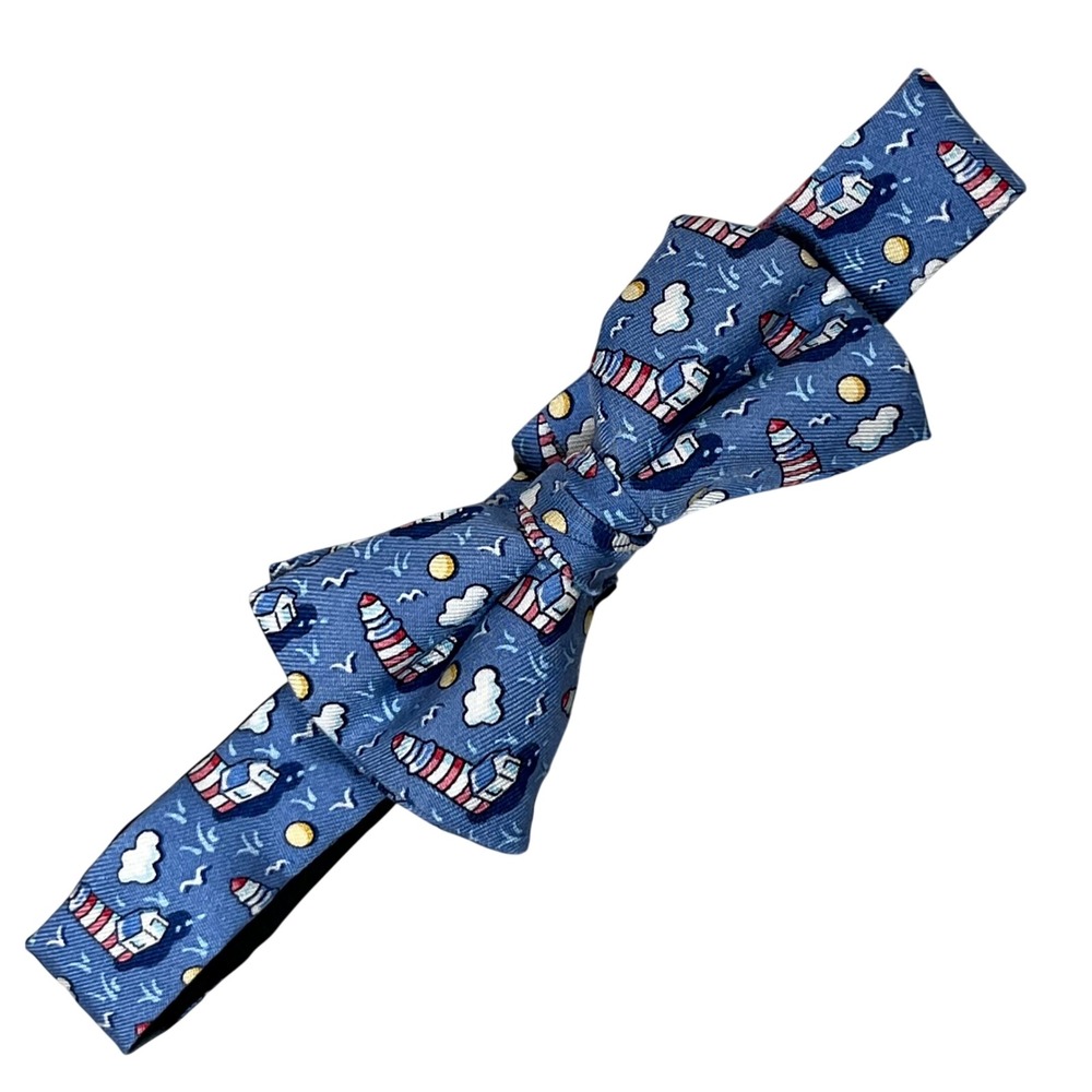 Vineyard Vines Bow Tie Mens OS Blue Lighthouse Nautical Silk Adjustable USA